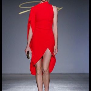 Genny Asymmetric Sleeve Dress in Red